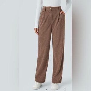 Halara High Waisted Button Zipper Side Pocket Corduroy Casual Pants